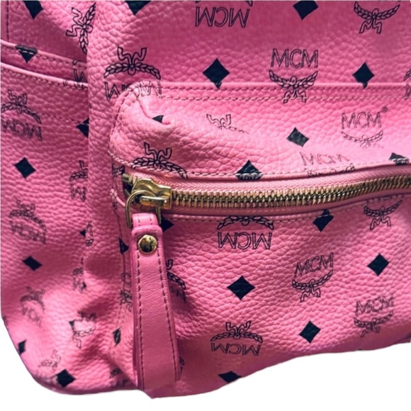 MCM Large Pink Visetos Studded Leather Backpack - Picture 5 of 9